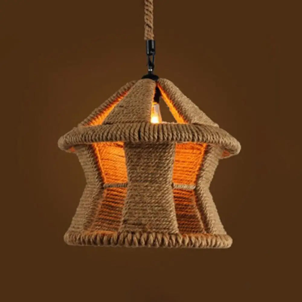 Geometric Pendant Light Kit - Industrial Beige Rope Hanging Lighting for Dining Room