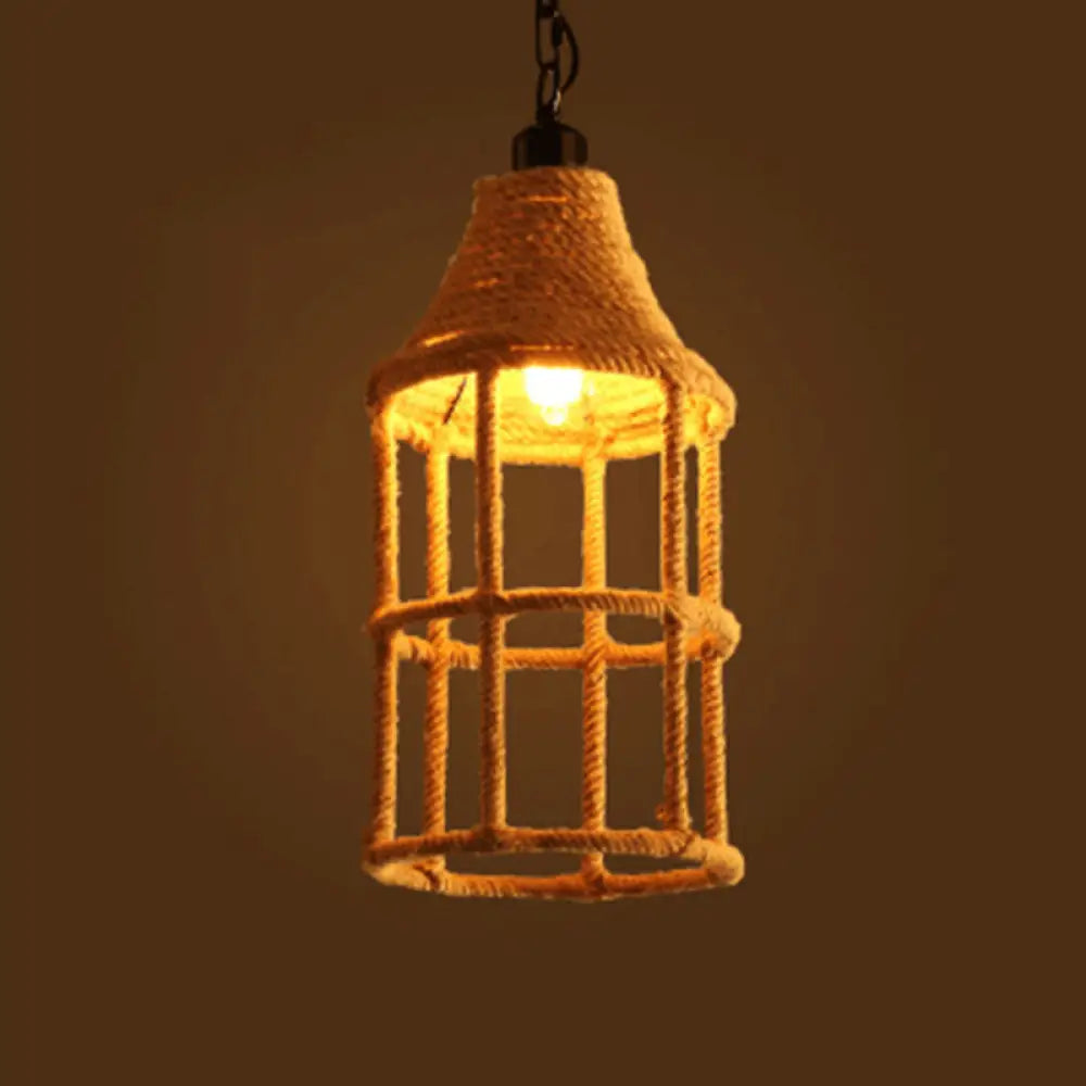 Geometric Pendant Light Kit - Industrial Beige Rope Hanging Lighting for Dining Room