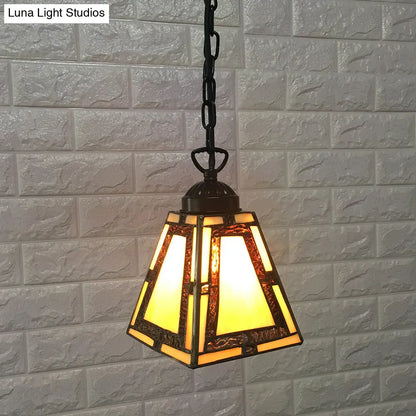 Geometric Pendant Light: Mission Style, Stained Glass, 1-Light, Yellow, for Bedroom Hanging