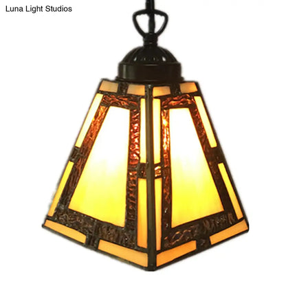 Geometric Pendant Light: Mission Style, Stained Glass, 1-Light, Yellow, for Bedroom Hanging