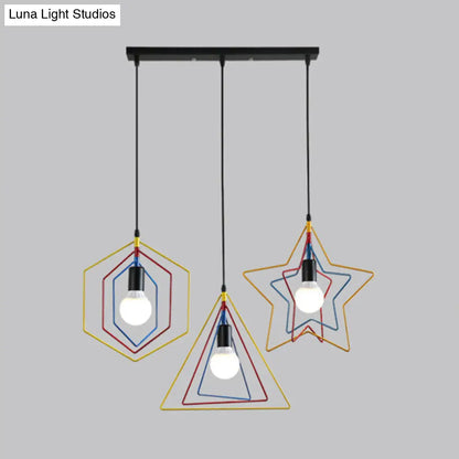 Geometric Pendant Light: Multi-Colored Metal, 3 Lights - Ideal for Industrial-Style Dining Rooms