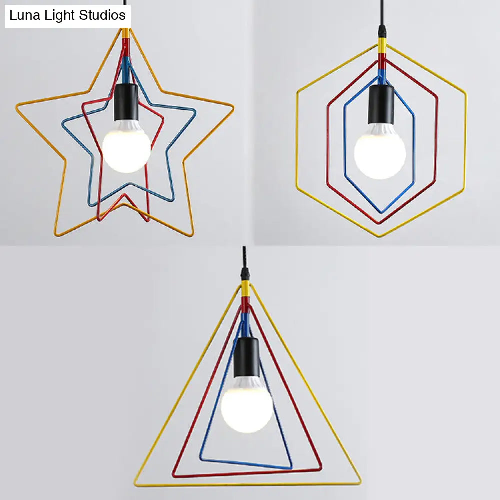 Geometric Pendant Light: Multi-Colored Metal, 3 Lights - Ideal for Industrial-Style Dining Rooms