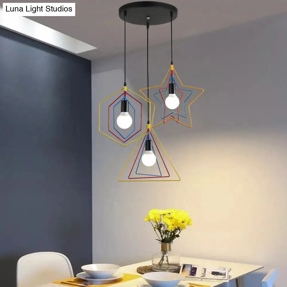 Geometric Pendant Light: Multi-Colored Metal, 3 Lights - Ideal for Industrial-Style Dining Rooms