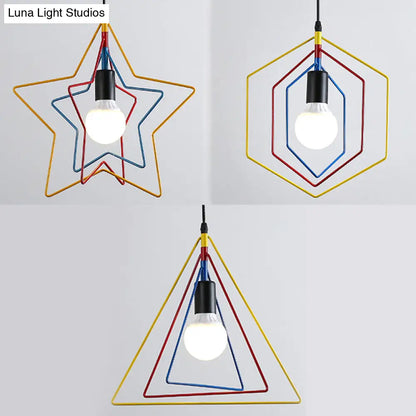 Geometric Pendant Light: Multi-Colored Metal, 3 Lights - Ideal for Industrial-Style Dining Rooms