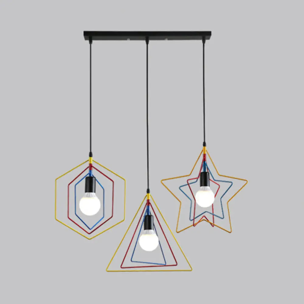 Geometric Pendant Light: Multi-Colored Metal, 3 Lights - Ideal for Industrial-Style Dining Rooms