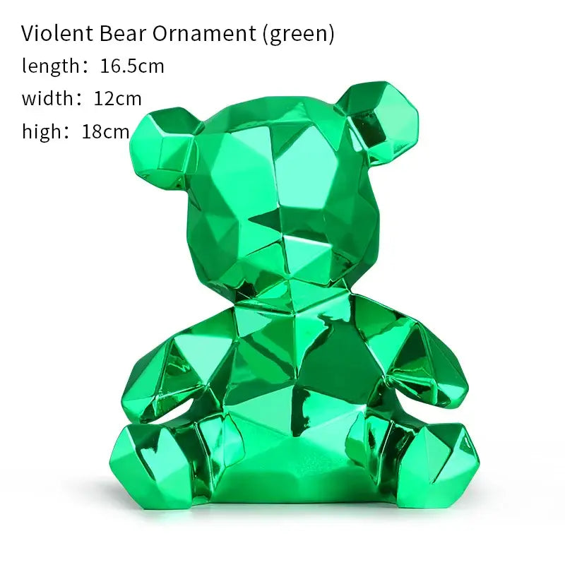 Vibrant green faceted glass teddy bear sculpture with modern geometric design for living room decor electroplated teddy bear