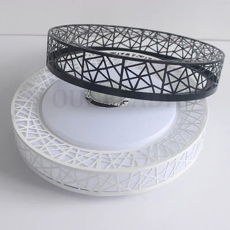 Modern geometric ceiling light with black and white lattice design and led bulb for decorbites bluetooth speaker ceiling use