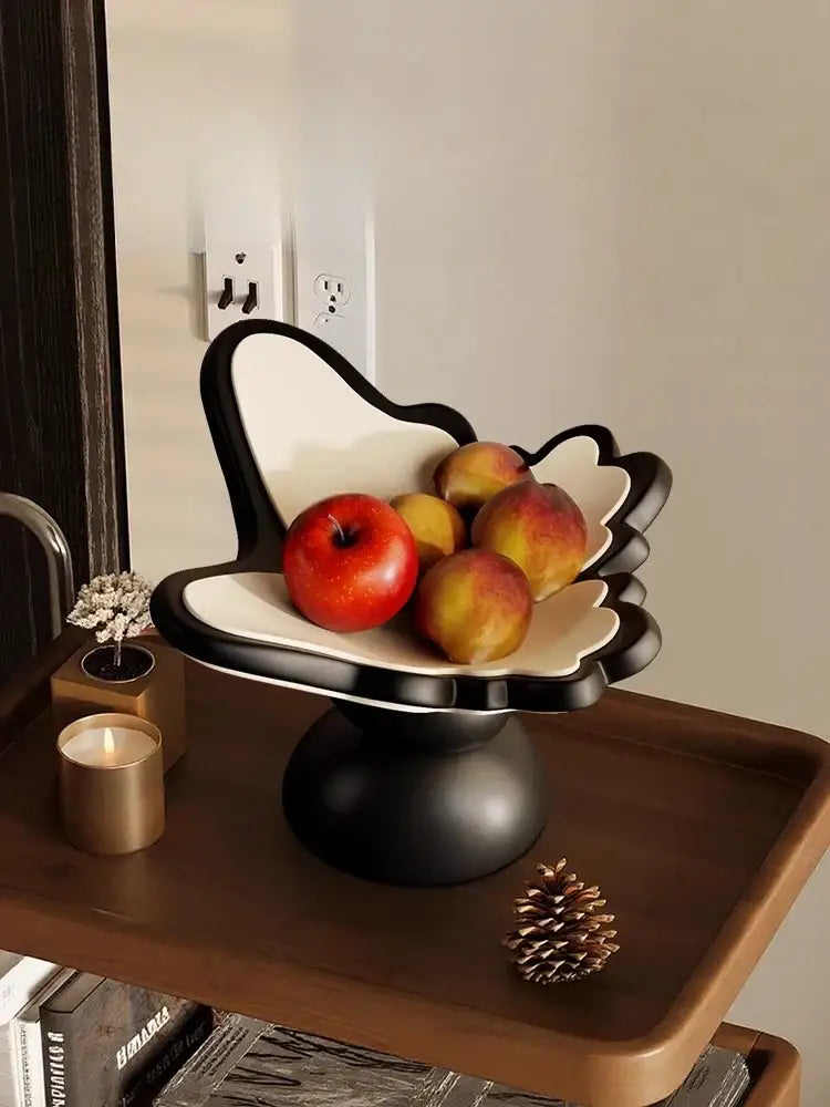 Black and white ceramic butterfly geometric resin bowl with scalloped leaf design for dining room storage and resin tray use