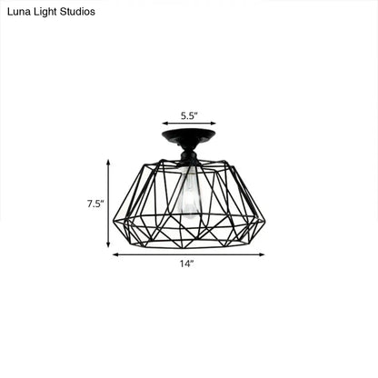 ديكوربايتس™ وحدة إضاءة معدنية صناعية هندسية شبه مستوية باللون الأسود مع قفص