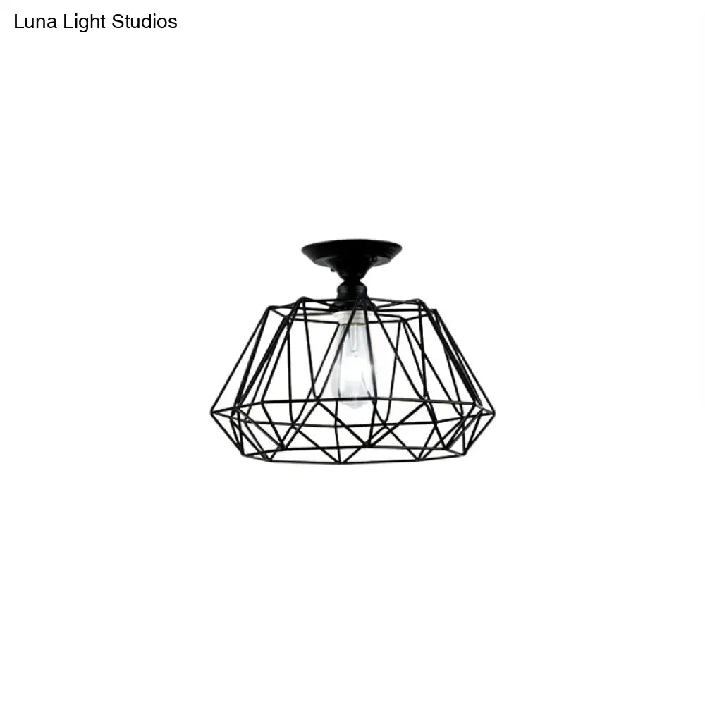ديكوربايتس™ وحدة إضاءة معدنية صناعية هندسية شبه مستوية باللون الأسود مع قفص