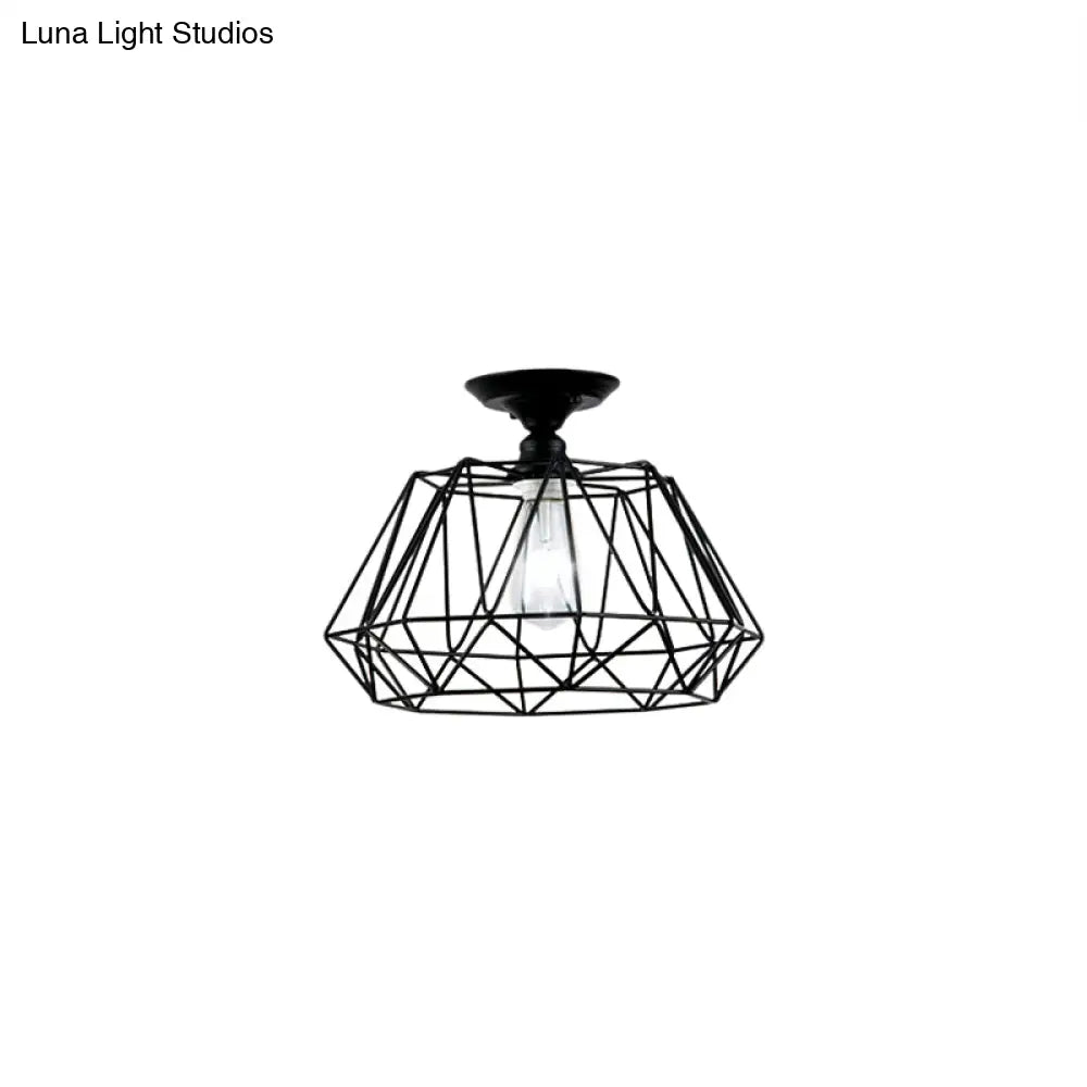 ديكوربايتس™ وحدة إضاءة معدنية صناعية هندسية شبه مستوية باللون الأسود مع قفص