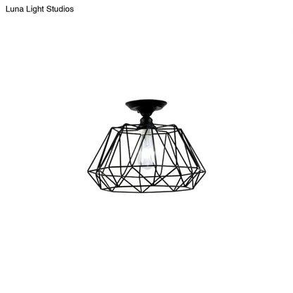 ديكوربايتس™ وحدة إضاءة معدنية صناعية هندسية شبه مستوية باللون الأسود مع قفص