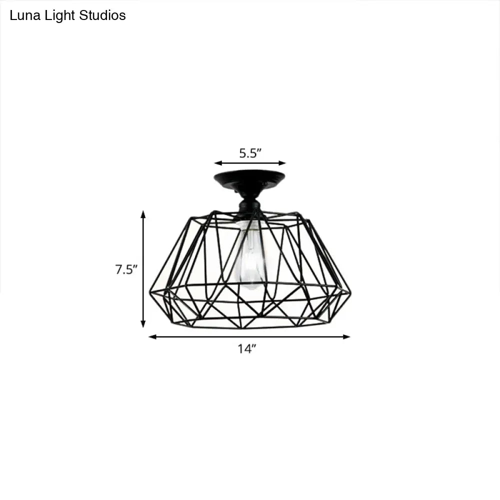 ديكوربايتس™ وحدة إضاءة معدنية صناعية هندسية شبه مستوية باللون الأسود مع قفص