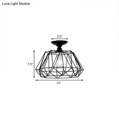 ديكوربايتس™ وحدة إضاءة معدنية صناعية هندسية شبه مستوية باللون الأسود مع قفص