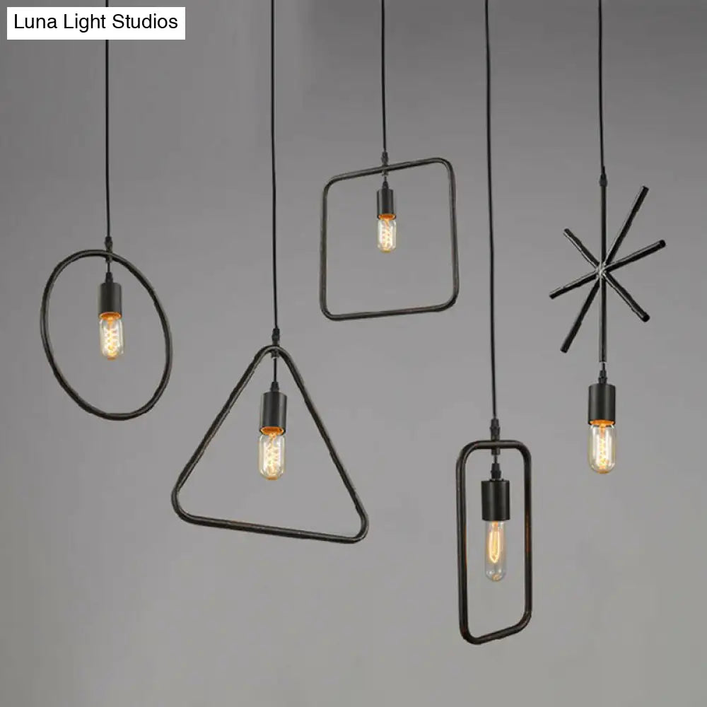 Geometric Single-Bulb Pendant Light: Industrial Metal Suspension for Dining Room