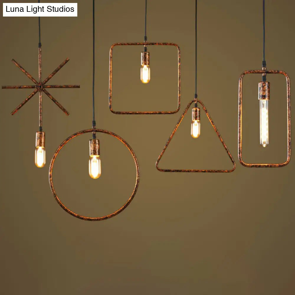 Geometric Single-Bulb Pendant Light: Industrial Metal Suspension for Dining Room