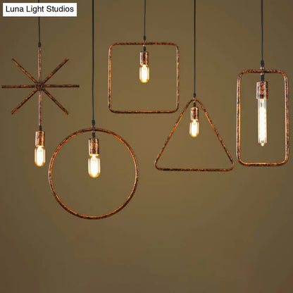 Geometric Single-Bulb Pendant Light: Industrial Metal Suspension for Dining Room