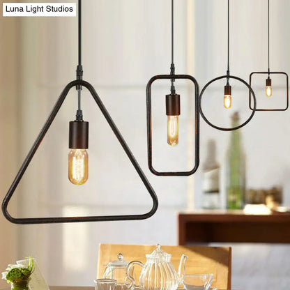 Geometric Single-Bulb Pendant Light: Industrial Metal Suspension for Dining Room