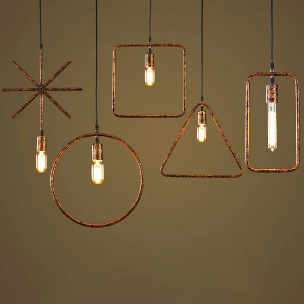 Geometric Single-Bulb Pendant Light: Industrial Metal Suspension for Dining Room