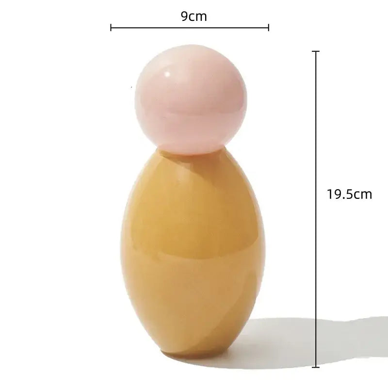 Glossy peach-colored ceramic geometric sphere glass vase with lid for bedroom desktop storage, 19.5cm tall and 9cm wide
