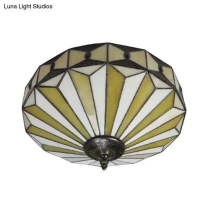 ديكوربايتس™ مصباح سقف من الزجاج الملون بتصميم هندسي لغرفة النوم - تركيب مدمج بضوءين، طراز ميشن - ارتفاع 8.5 بوصة × عمق 16 بوصة