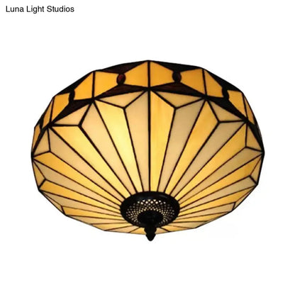 ديكوربايتس™ مصباح سقف من الزجاج الملون بتصميم هندسي لغرفة النوم - تركيب مدمج بضوءين، طراز ميشن - ارتفاع 8.5 بوصة × عمق 16 بوصة