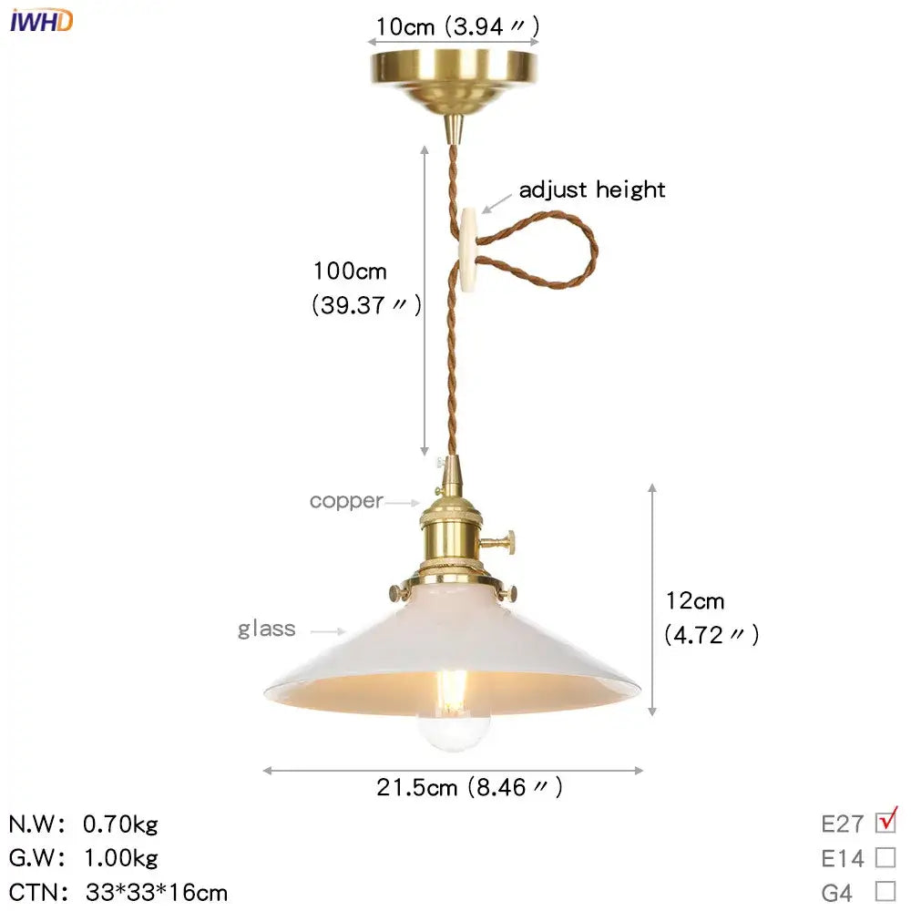 Brass-finished geometric star glass copper led pendant light with white shade and twisted copper cable for kitchen