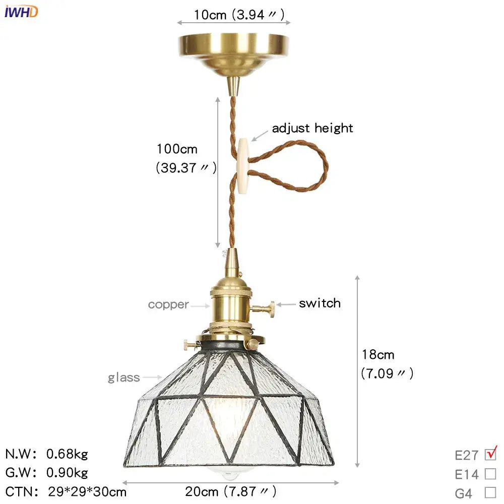 Vintage-style geometric star glass copper led pendant light with brass and copper accents for kitchen lighting