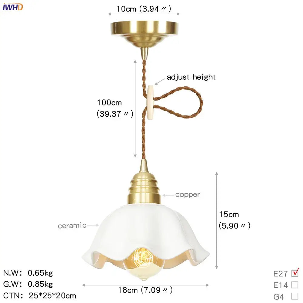 White ceramic pendant light with brass metal frame copper accents and adjustable height chain glass copper led pendant light for kitchen