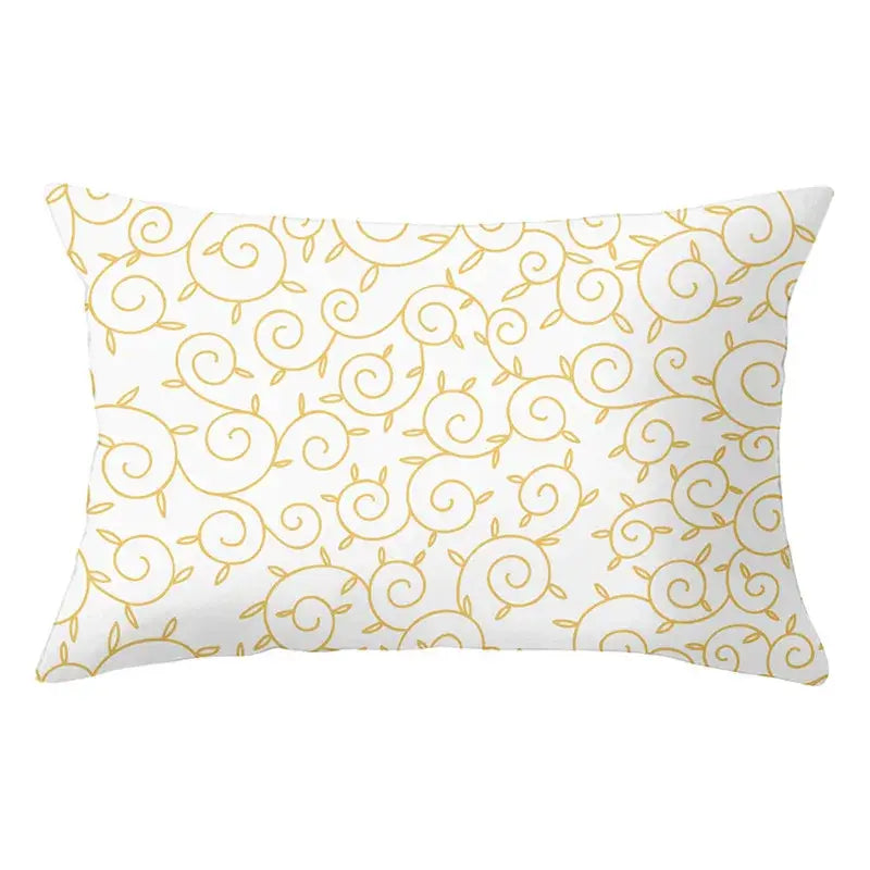 White rectangular pillow with gold swirl and leaf pattern for decorbites geometric striped curved living room decor