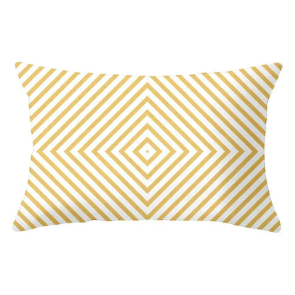Rectangular pillow with gold and white geometric striped curved pattern for yellow and teal living room decorbites geometric striped