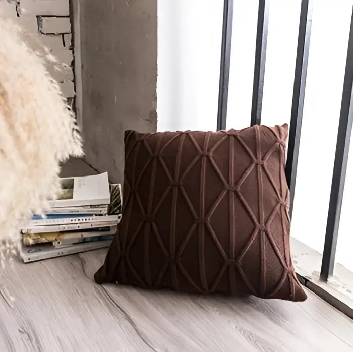 Brown knitted throw pillow with diamond pattern texture earth toned knit cushion cover for living room decorbites decor