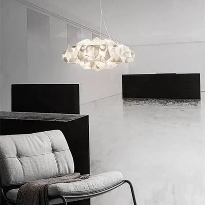 Geometric white gold pendant light with faceted translucent design for bedroom decorbites clouds white gold