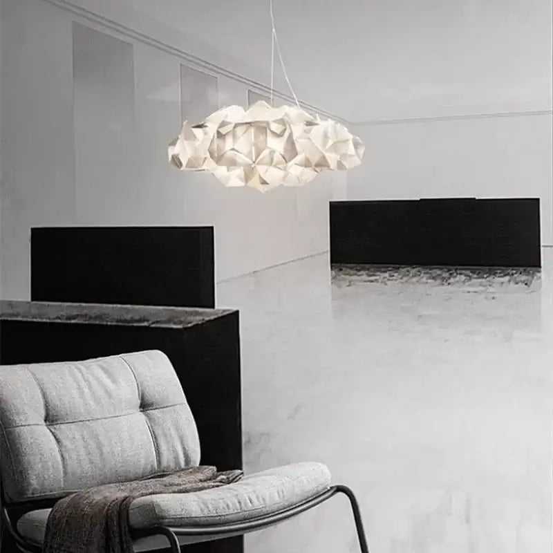 Geometric white gold pendant light with faceted translucent design for bedroom decorbites clouds white gold