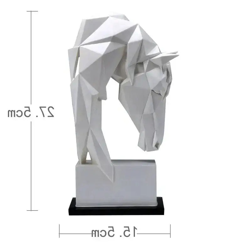 A sleek white geometric horse head sculpture with angular facets on a base for decorbites horse ornaments living room decor