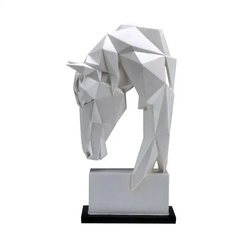 White geometric horse ornaments sculpture with angular facets by decorbites for minimalist living room decor