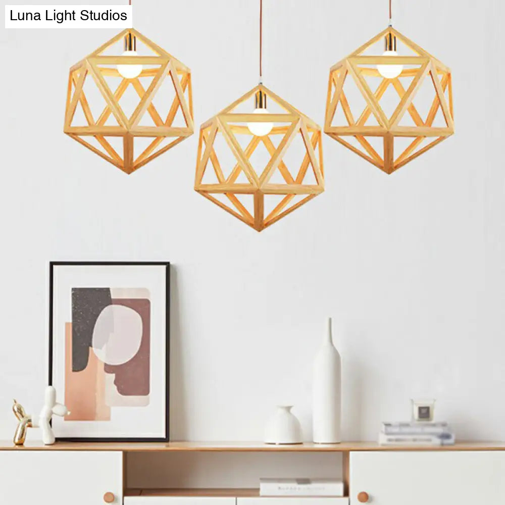 Geometric Wooden Pendant Lamp - Minimalist Single Ceiling Light for Restaurants