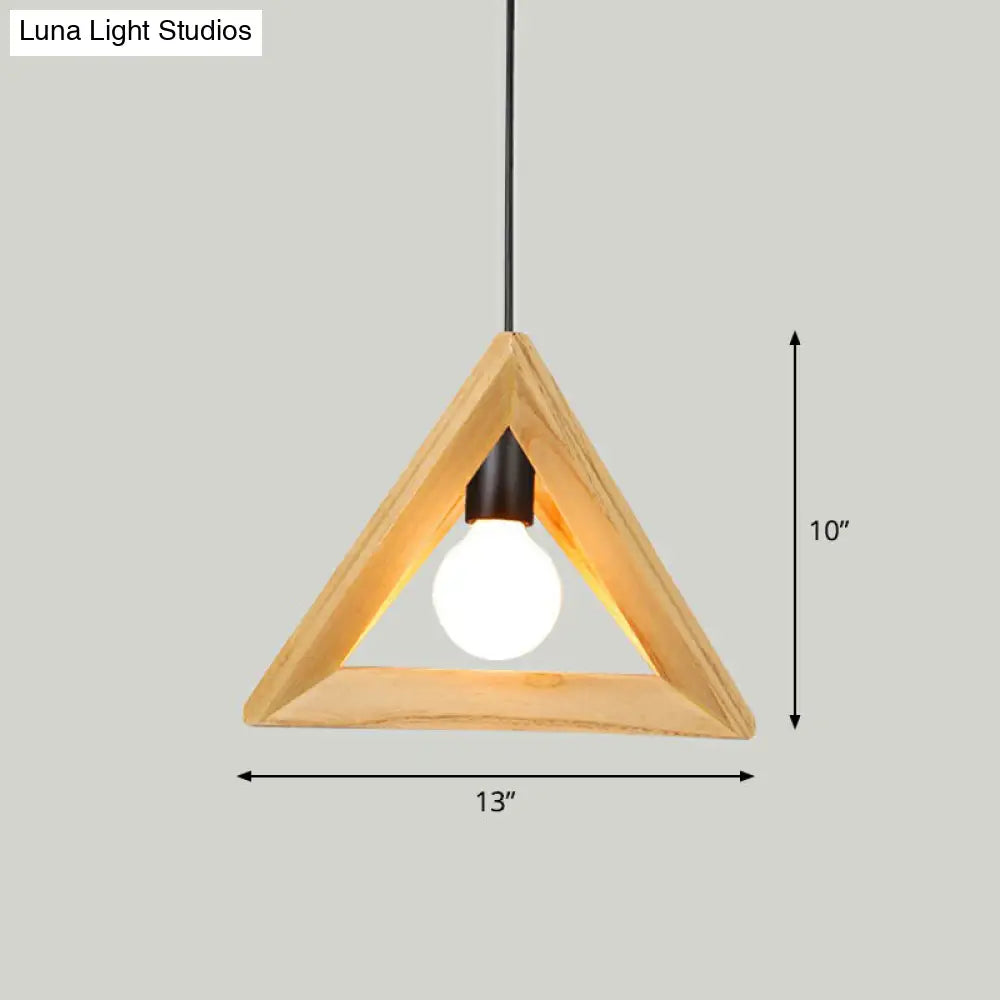 Geometric Wooden Pendant Lamp - Minimalist Single Ceiling Light for Restaurants