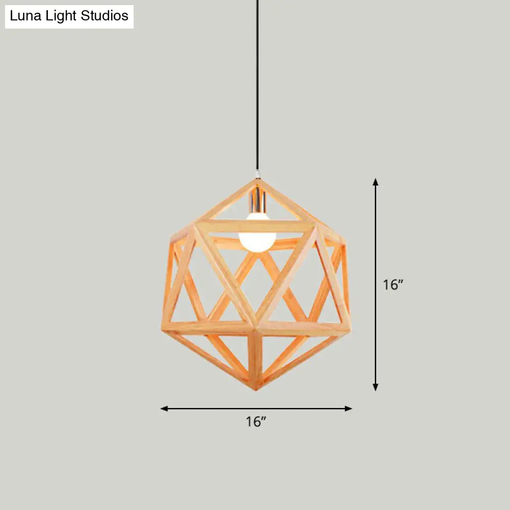 Geometric Wooden Pendant Lamp - Minimalist Single Ceiling Light for Restaurants