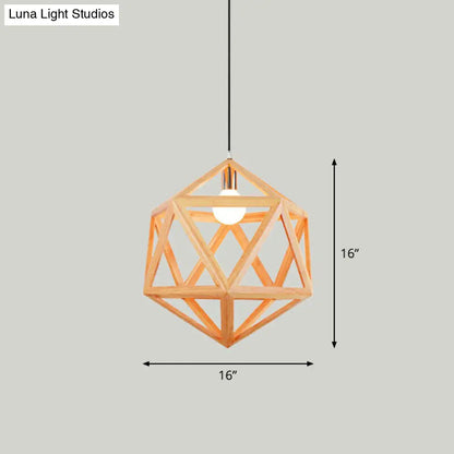 Geometric Wooden Pendant Lamp - Minimalist Single Ceiling Light for Restaurants