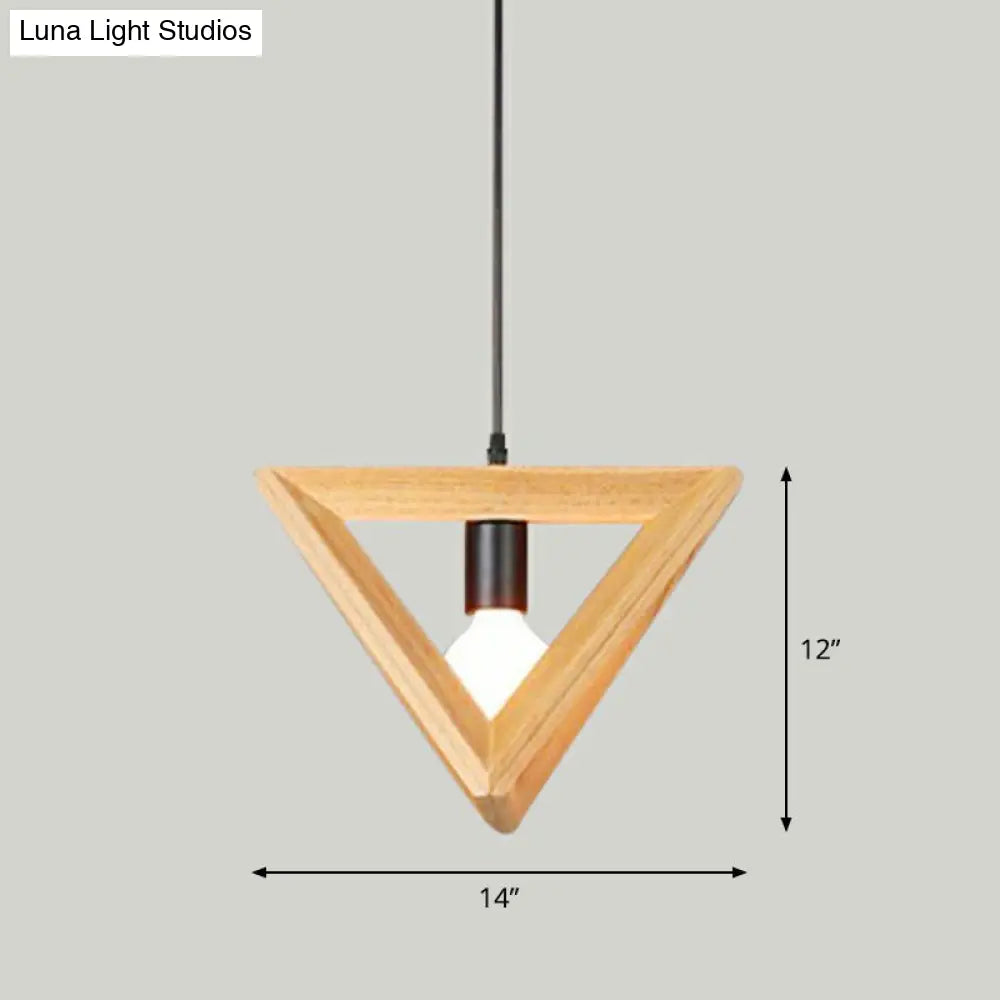 Geometric Wooden Pendant Lamp - Minimalist Single Ceiling Light for Restaurants