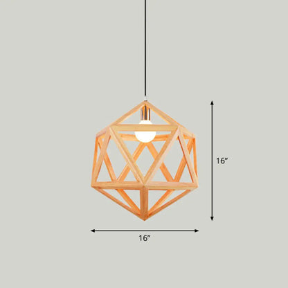 Geometric Wooden Pendant Lamp - Minimalist Single Ceiling Light for Restaurants