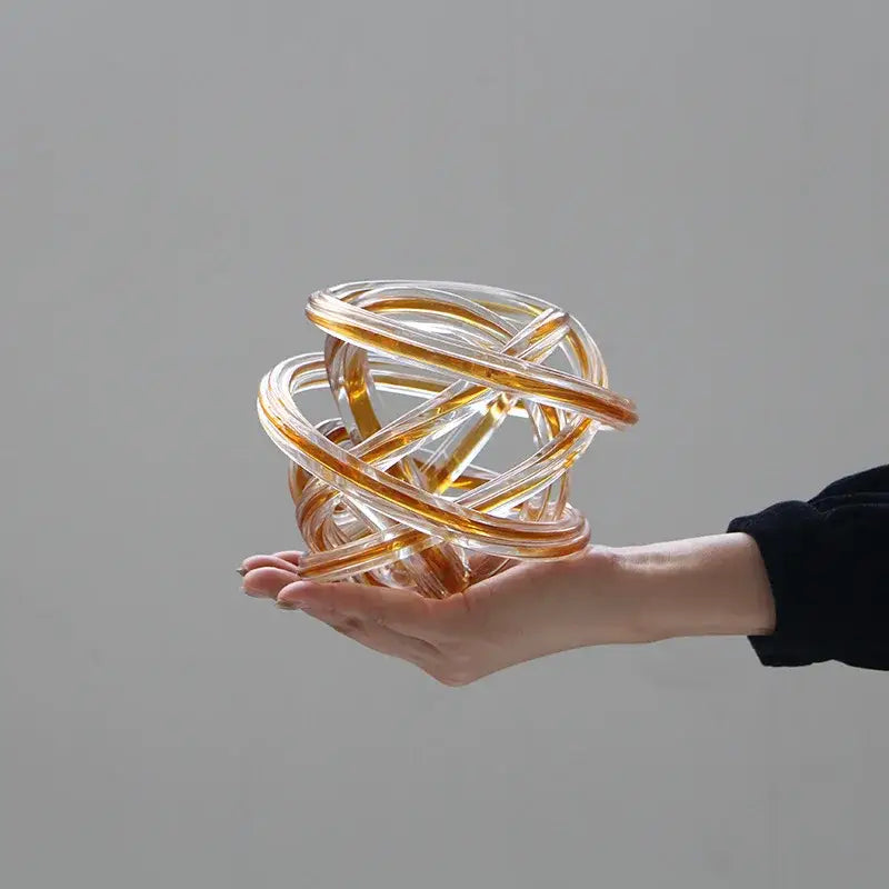 Translucent amber and clear glass geometric wound twine sphere decorbites geometric wound glass living room decor