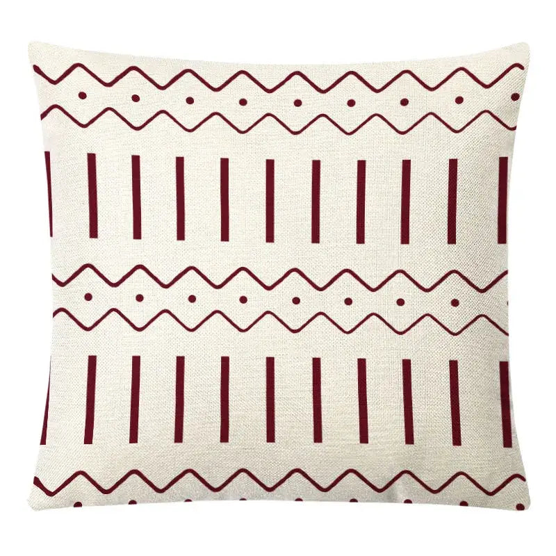 Beige cushion with maroon geometric patterns in decorbites geometric yellow linen pillow cover set for autumnal decor