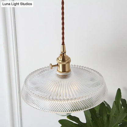 Geometry Clear Lattice Glass Pendant Hanging Lamp: Farmhouse Dining Room Lighting in Brass