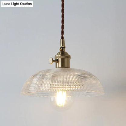 Geometry Clear Lattice Glass Pendant Hanging Lamp: Farmhouse Dining Room Lighting in Brass