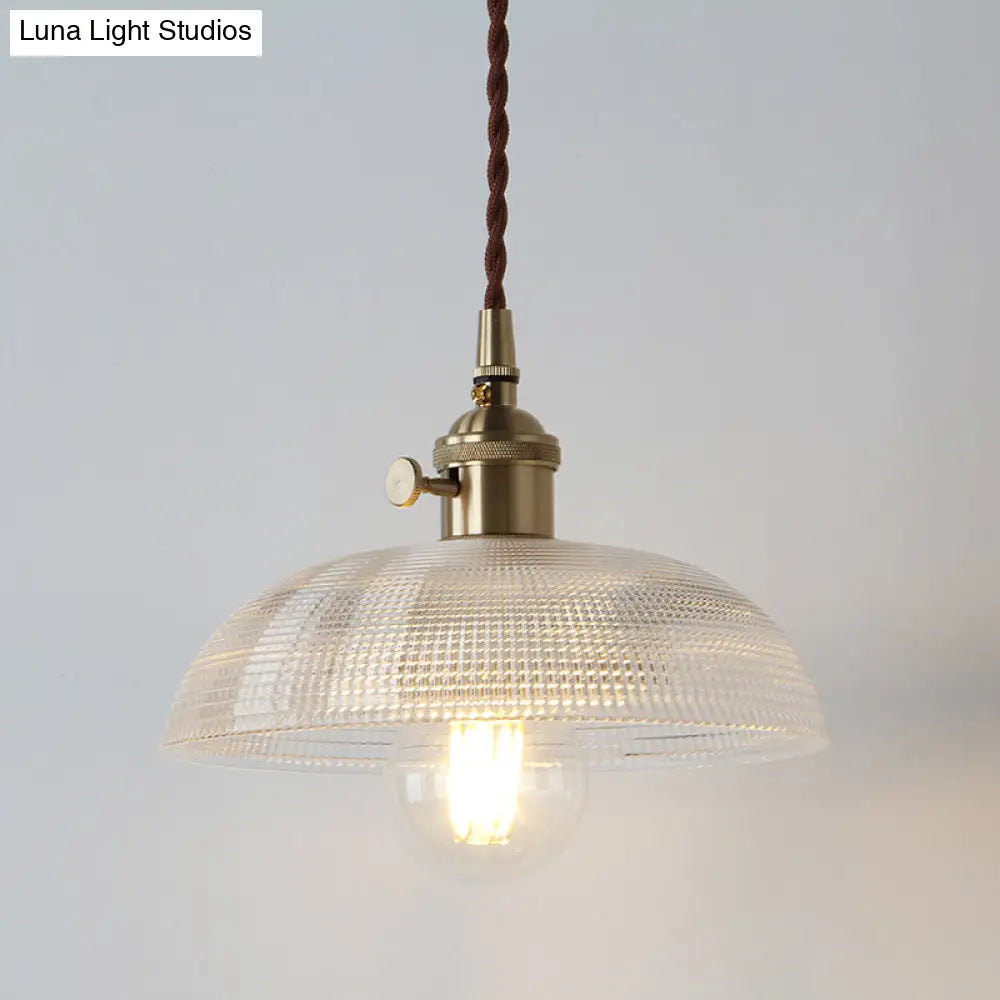 Geometry Clear Lattice Glass Pendant Hanging Lamp: Farmhouse Dining Room Lighting in Brass