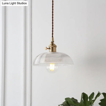 Geometry Clear Lattice Glass Pendant Hanging Lamp: Farmhouse Dining Room Lighting in Brass