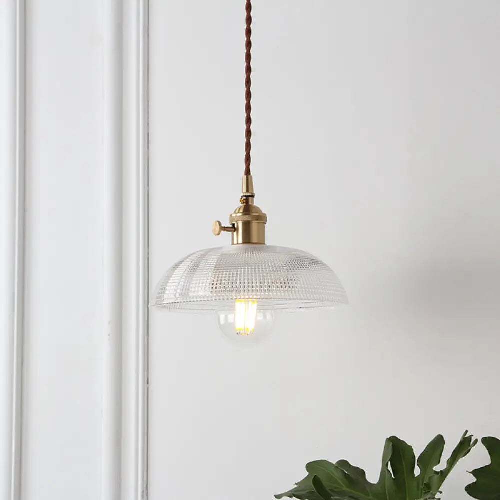 Geometry Clear Lattice Glass Pendant Hanging Lamp: Farmhouse Dining Room Lighting in Brass