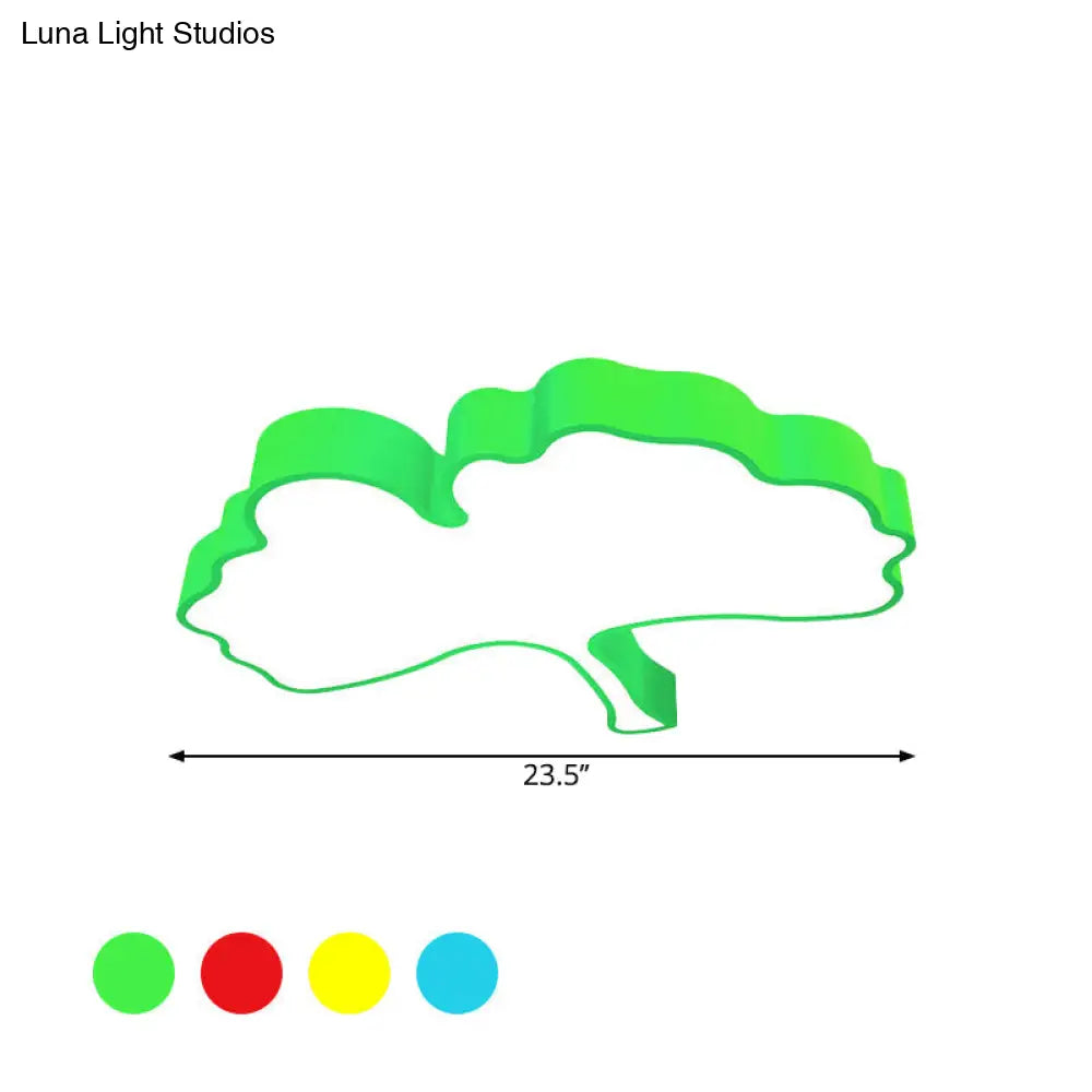 Lámpara de techo LED DecorBites™ con forma de hoja de ginkgo en metal color macaron, roja/amarilla/azul - Montaje empotrado para habitación infantil, 23,5"/31,5" de ancho